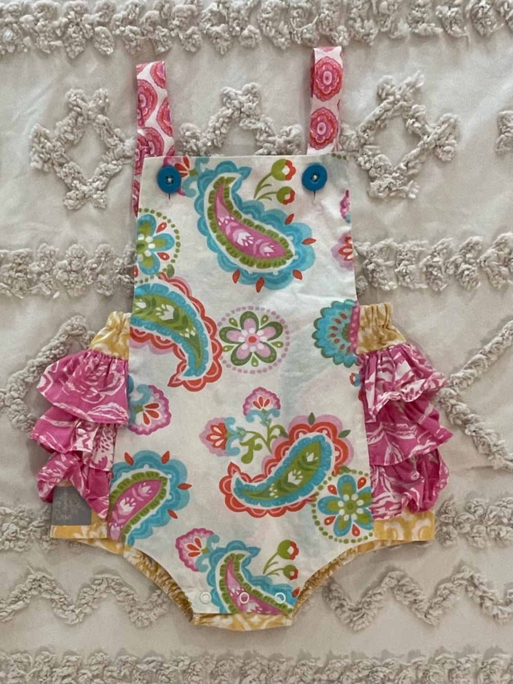Eleanor Rose Pink Ruffle & Yellow Paisley Playsuit